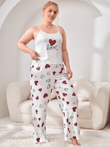 Conjunto de pijama con gráfico de corazón y letra talla grande - Blanco - Ver 3