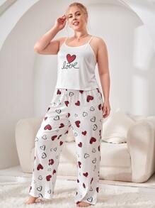 Conjunto de pijama con gráfico de corazón y letra talla grande - Blanco - Ver 5