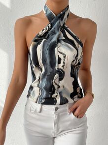Chiquease Top halter con estampado de mármol con cordón trasero - Multicolor - Ver 1