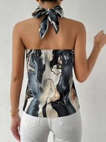 Chiquease Top halter con estampado de mármol con cordón trasero - Multicolor - Ver 2