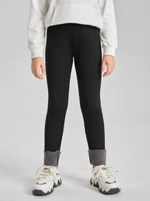 Tween Girl Rolled Hem Leggings - Black - View 5