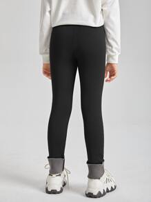 Tween Girl Rolled Hem Leggings - Black - View 4