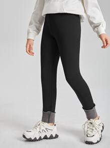 Tween Girl Rolled Hem Leggings - Black - View 6
