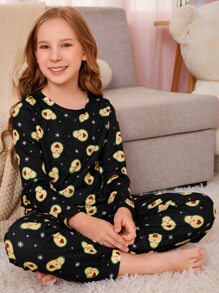 Niñas Conjunto de pijama con estampado de dibujos animados - Negro - Ver 4