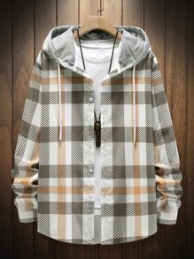 Manfinity 男士格紋抽繩連帽外套不帶T恤 - 彩色 - 查看 1