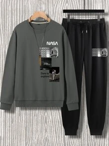 Manfinity Homme 男士字母和圖形圖形衛衣和衛褲 - 彩色 - 查看 3