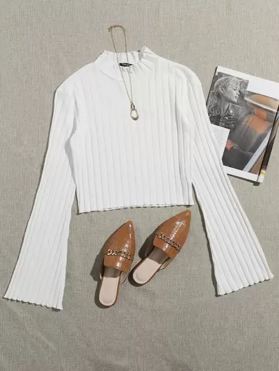 SHEIN EZwear 生菜邊荷葉邊袖T恤