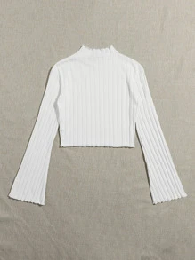 SHEIN EZwear 生菜邊荷葉邊袖T恤 - 白色 - 查看 2