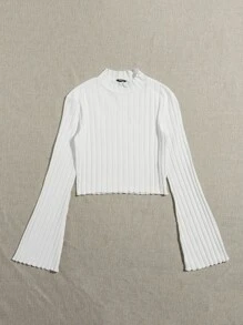 SHEIN EZwear 生菜邊荷葉邊袖T恤 - 白色 - 查看 3