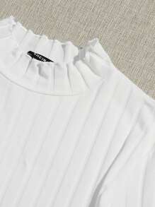 SHEIN EZwear 生菜邊荷葉邊袖T恤 - 白色 - 查看 5