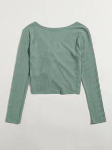 SHEIN Qutie Camiseta tejida de canalé con cordón delantero - verde menta - Ver 2
