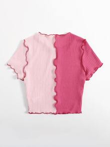 SHEIN Qutie 拼接車縫拼色上衣 - 粉色 - 查看 2