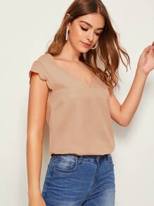 SHEIN Clasi 貝殼邊合身貝殼女士襯衫 - 卡其色 - 查看 5