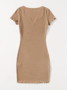Muchica 西裝領小褶邊羅紋針織包臀連衣裙 - 卡其色 - 查看 2