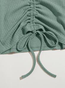SHEIN Qutie Camiseta tejida de canalé con cordón delantero - verde menta - Ver 4