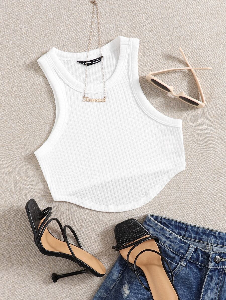 SHEIN EZwear Asymmetrical Hem Tank Top - White - View 1