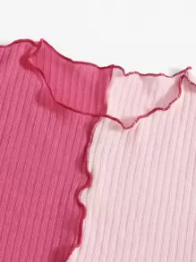 SHEIN Qutie 拼接車縫拼色上衣 - 粉色 - 查看 5