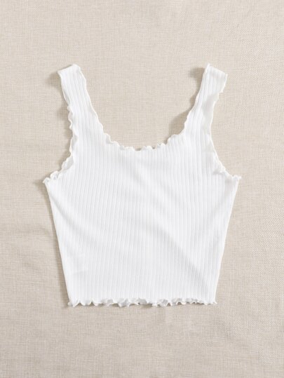 SHEIN EZwear 女款白色羅紋針織背心，荷葉邊飾邊與前襟鈕扣設計