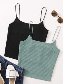 SHEIN Essnce 2 Packs Rib-Knit Cami Top - Multicolor - View 1