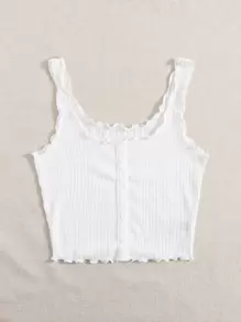 SHEIN EZwear 小褶邊羅紋針織背心上衣 - 白色 - 查看 3