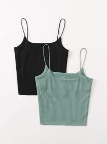 SHEIN Essnce 2 Packs Rib-Knit Cami Top - Multicolor - View 2