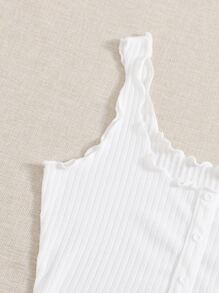 SHEIN EZwear 小褶邊羅紋針織背心上衣 - 白色 - 查看 4