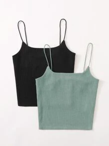 SHEIN Essnce 2 Packs Rib-Knit Cami Top - Multicolor - View 3