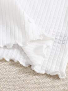 SHEIN EZwear 小褶邊羅紋針織背心上衣 - 白色 - 查看 5