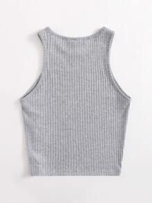 SHEIN EZwear Solid Rib-knit Tank Top - Grey - View 2