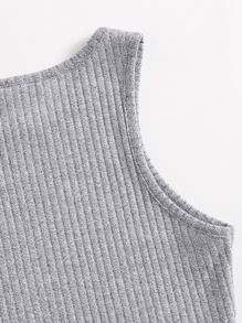 SHEIN EZwear Solid Rib-knit Tank Top - Grey - View 3