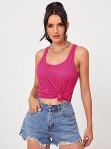 SHEIN Essnce Racerback Solid Tank Top - Hot Pink - View 1