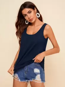 SHEIN Essnce Solid Tank Top - Navy Blue - View 1