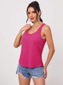 SHEIN Essnce Racerback Solid Tank Top - Hot Pink - View 3