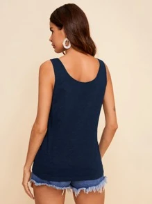 SHEIN Essnce Solid Tank Top - Navy Blue - View 2