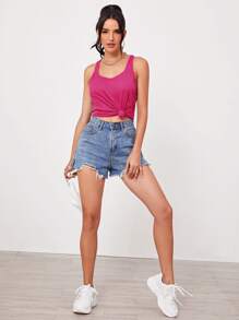 SHEIN Essnce Racerback Solid Tank Top - Hot Pink - View 4