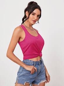SHEIN Essnce Racerback Solid Tank Top - Hot Pink - View 5