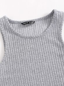 SHEIN EZwear Solid Rib-knit Tank Top - Grey - View 5