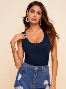 SHEIN Essnce Solid Tank Top - Navy Blue - View 5