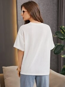 SHEIN Essnce Drop Shoulder Waffle Knit Tee