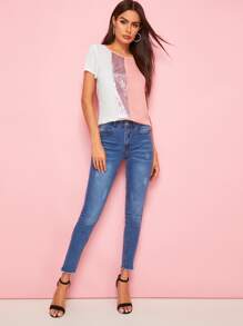 SHEIN Clasi Sequin Patched Colourblock Top - Multicolor - View 3