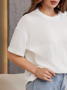 SHEIN Essnce Drop Shoulder Waffle Knit Tee