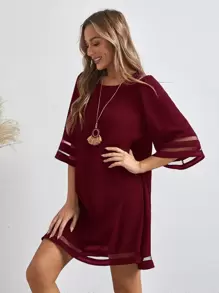 EMERY ROSE 網紗拼接連衣裙 - 紫紅色 - 查看 3