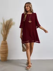 EMERY ROSE 網紗拼接連衣裙 - 紫紅色 - 查看 4