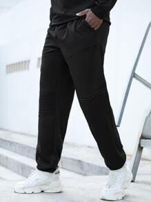 Manfinity Hombres Pantalones deportivos unicolor con bolsillo oblicuo - Negro - Ver 1