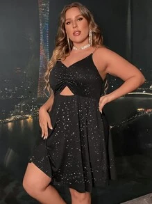 SHEIN Clasi Plus Cut Out Front Ruched Cami Dress - Black - View 1