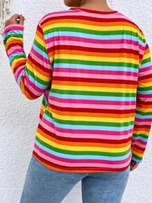 Calvaya Plus Rainbow Striped Tee Graphic Tees Women Tops Fall Cloth For Women