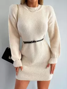 EURMUSE Drop Shoulder Sweater Dress Without Belt
