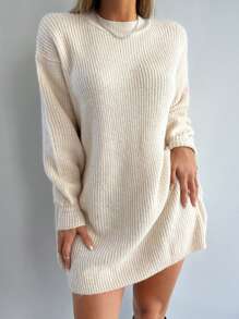 EURMUSE Drop Shoulder Sweater Dress Without Belt