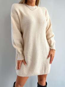 EURMUSE Drop Shoulder Sweater Dress Without Belt