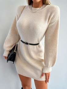 EURMUSE Drop Shoulder Sweater Dress Without Belt